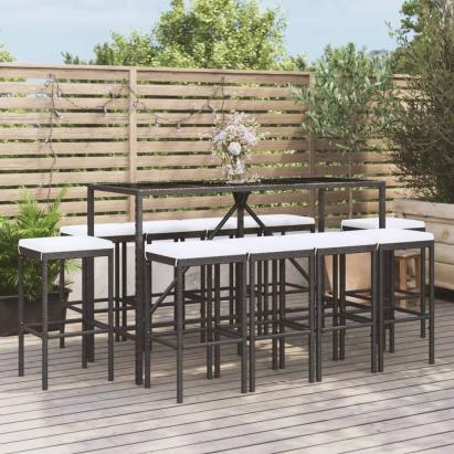 Set mobilier de grădină cu perne, 11 piese, negru, poliratan GartenMobel Dekor