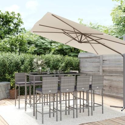 Set mobilier bar de grădină, cu perne, 9 piese, gri, poliratan GartenMobel Dekor