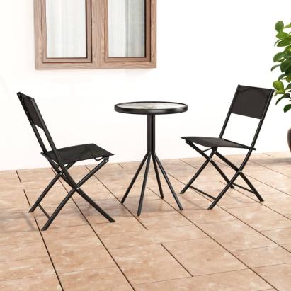 Set mobilier bistro, 3 piese, negru, oțel GartenMobel Dekor