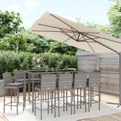 Set mobilier de grădină cu perne, 11 piese, gri, poliratan GartenMobel Dekor