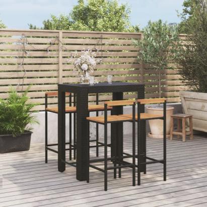 Set bar pentru grădină, 5 piese, negru, poliratan/lemn acacia GartenMobel Dekor