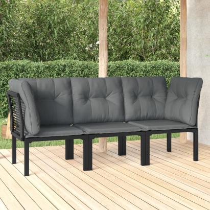 Set mobilier de grădină cu perne, 3 piese, negru/gri, poliratan GartenMobel Dekor
