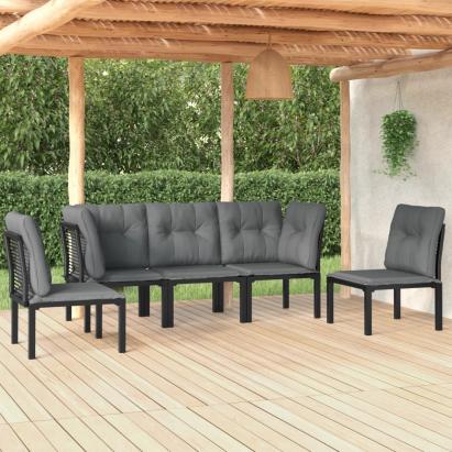 Set mobilier de grădină, 5 piese, negru/gri, poliratan GartenMobel Dekor