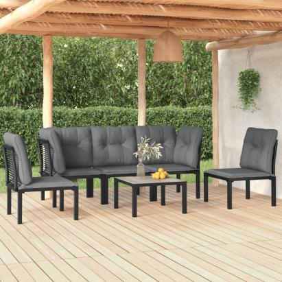 Set mobilier de grădină, 6 piese, negru și gri, poliratan GartenMobel Dekor