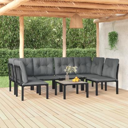Set mobilier de grădină, 7 piese, negru și gri, poliratan GartenMobel Dekor