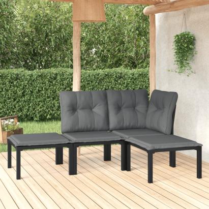 Set mobilier de grădină, 4 piese, negru și gri, poliratan GartenMobel Dekor
