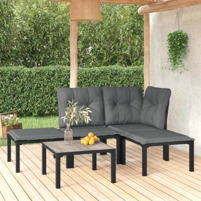Set mobilier de grădină, 5 piese, negru/gri, poliratan GartenMobel Dekor