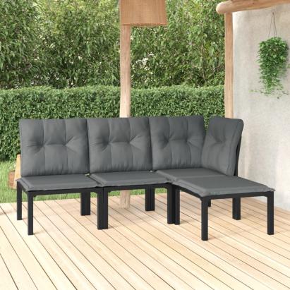 Set mobilier de grădină, 4 piese, negru și gri, poliratan GartenMobel Dekor