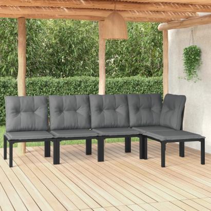 Set mobilier de grădină, 5 piese, negru/gri, poliratan GartenMobel Dekor