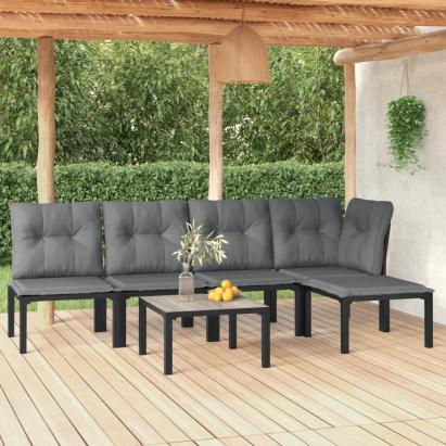 Set mobilier de grădină, 6 piese, negru și gri, poliratan GartenMobel Dekor