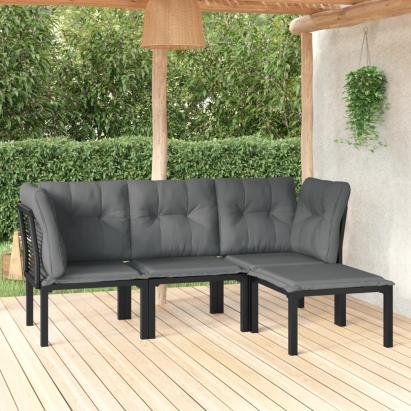 Set mobilier de grădină, 4 piese, negru și gri, poliratan GartenMobel Dekor