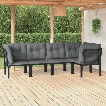 Set mobilier de grădină, 5 piese, negru/gri, poliratan GartenMobel Dekor