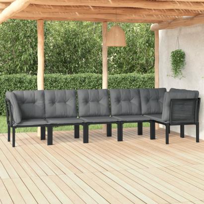 Set mobilier de grădină, 6 piese, negru și gri, poliratan GartenMobel Dekor