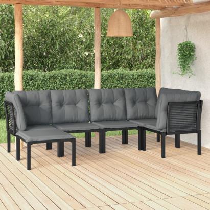 Set mobilier de grădină, 6 piese, negru și gri, poliratan GartenMobel Dekor