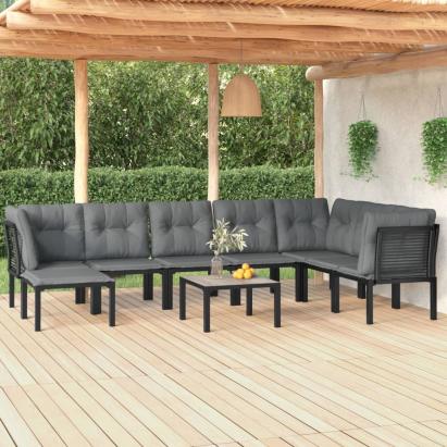 Set mobilier de grădină, 9 piese, negru și gri, poliratan GartenMobel Dekor
