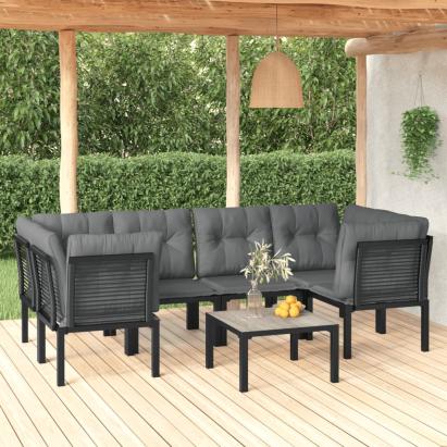 Set mobilier de grădină, 7 piese, negru și gri, poliratan GartenMobel Dekor