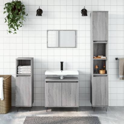 Set dulapuri de baie, 3 piese, gri sonoma, lemn prelucrat GartenMobel Dekor