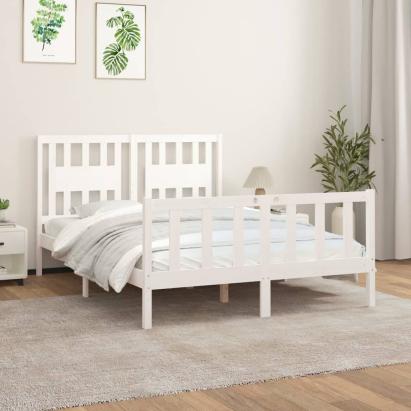 Cadru de pat cu tăblie, alb, 120x200 cm, lemn masiv de pin GartenMobel Dekor