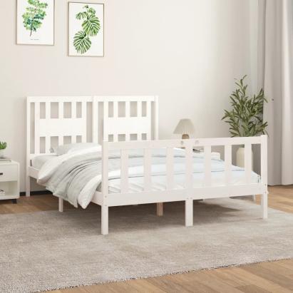 Cadru de pat cu tăblie, alb, 140x200 cm, lemn masiv de pin GartenMobel Dekor