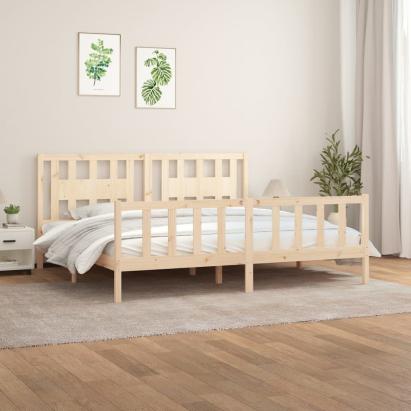 Cadru de pat cu tăblie 200x200 cm, lemn masiv de pin  GartenMobel Dekor