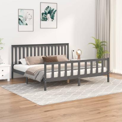 Cadru pat cu tăblie 200x200 cm, gri, lemn masiv de pin GartenMobel Dekor