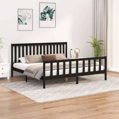 Cadru pat cu tăblie 200x200 cm, negru, lemn masiv de pin GartenMobel Dekor