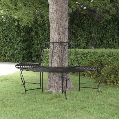 Bancă semicirculară de copac, negru, Ø159 cm, oțel GartenMobel Dekor