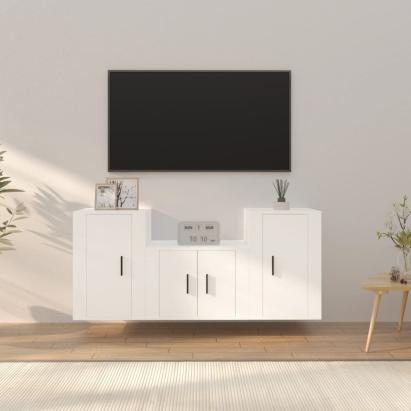 Set comodă TV, 3 piese, alb, lemn prelucrat GartenMobel Dekor