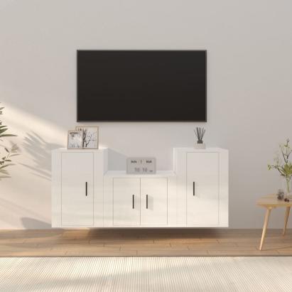 Set comodă TV, 3 piese, alb extralucios, lemn prelucrat GartenMobel Dekor