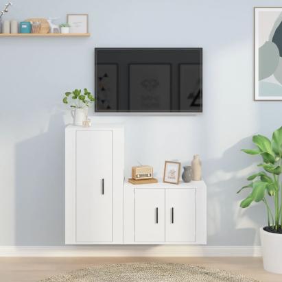 Set dulap TV, 2 piese, alb, lemn prelucrat GartenMobel Dekor