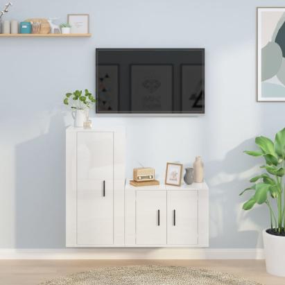 Set dulap TV, 2 piese, alb extralucios, lemn prelucrat GartenMobel Dekor