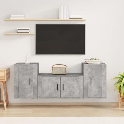 Set dulapuri TV, 3 piese, gri beton, lemn prelucrat GartenMobel Dekor