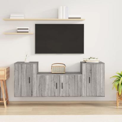 Set dulap TV, 3 piese, gri sonoma, lemn prelucrat GartenMobel Dekor