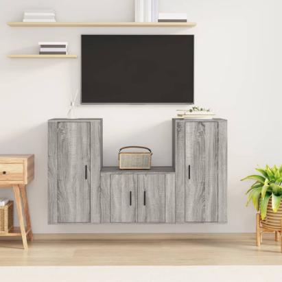 Set dulap TV, 3 piese, gri sonoma, lemn prelucrat GartenMobel Dekor