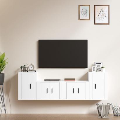 Set dulap TV, 4 piese, alb, lemn prelucrat GartenMobel Dekor