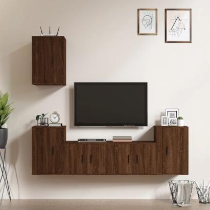 Set dulapuri TV, 5 piese, stejar maro, lemn prelucrat GartenMobel Dekor