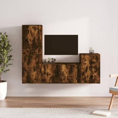 Set dulapuri TV, 4 piese, stejar fumuriu, lemn prelucrat GartenMobel Dekor