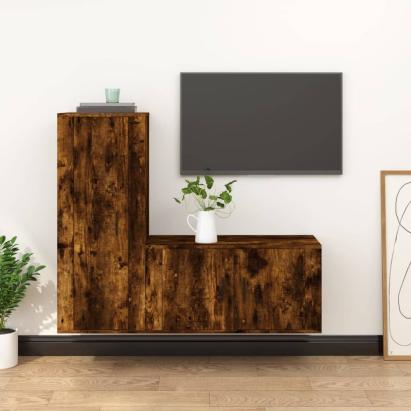 Set dulapuri TV, 2 piese, stejar fumuriu, lemn prelucrat GartenMobel Dekor