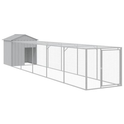 Coteț pui cu incintă gri deschis 117x609x123 cm oțel galvanizat GartenMobel Dekor