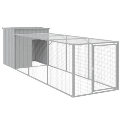 Coteț pui cu incintă gri deschis 110x405x110 cm oțel galvanizat GartenMobel Dekor