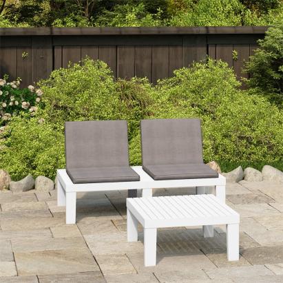 Set mobilier de grădină cu perne, 2 piese, alb, plastic GartenMobel Dekor