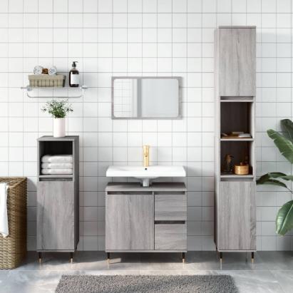 Set mobilier de baie, 3 piese, gri sonoma, lemn prelucrat GartenMobel Dekor