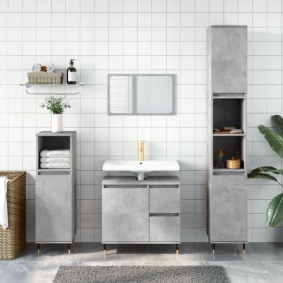 Set mobilier de baie, 3 piese, gri beton, lemn compozit GartenMobel Dekor
