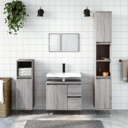 Set mobilier de baie, 3 piese, gri sonoma, lemn prelucrat GartenMobel Dekor