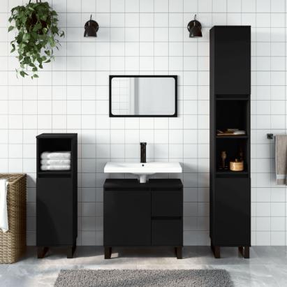 Set mobilier de baie, 3 piese, negru, lemn compozit GartenMobel Dekor