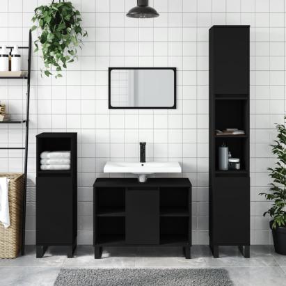 Set mobilier de baie, 3 piese, negru, lemn compozit GartenMobel Dekor