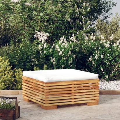 Suport de picioare pentru grădină cu pernă crem lemn masiv tec GartenMobel Dekor