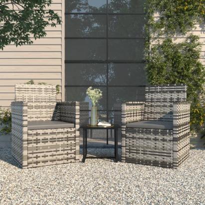 Set mobilier de exterior cu perne, 3 piese, gri, poliratan GartenMobel Dekor