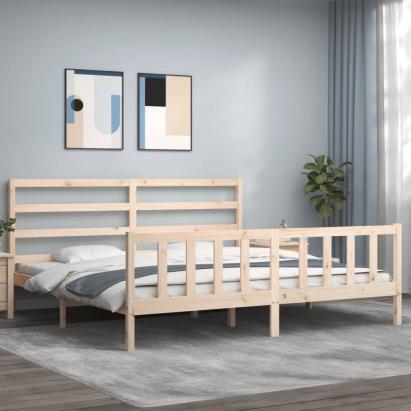 Cadru pat cu tăblie 200x200 cm, lemn masiv de pin GartenMobel Dekor
