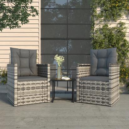 Set mobilier de exterior cu perne, 3 piese, gri, poliratan GartenMobel Dekor